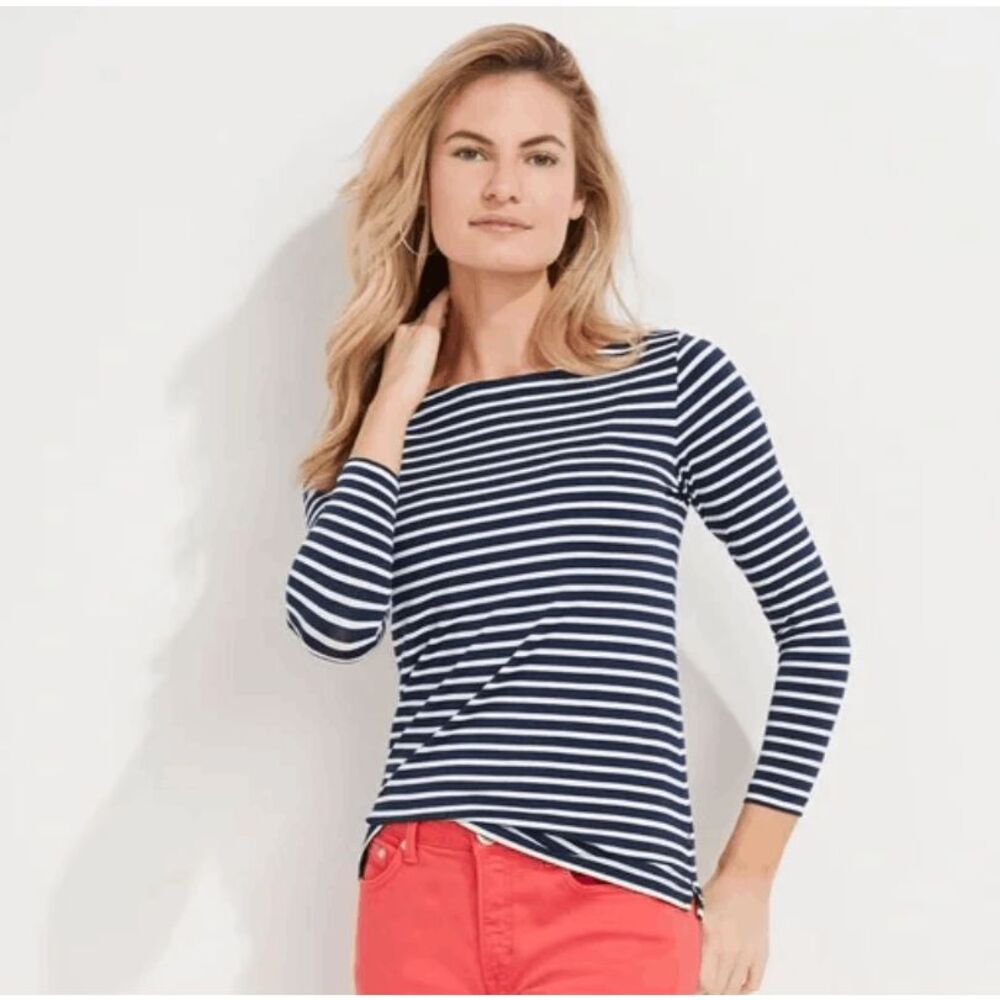 Vineyard Vines Striped Sankaty‎ Boatneck Navy Bay Blue and White Size Small